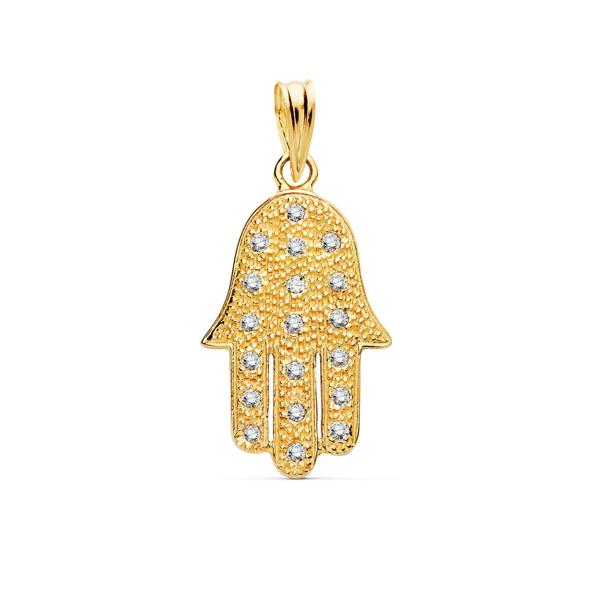 18K COLGANTE AMULETO ORO AMARILLO MANO DE FATIMA 22X15 MM