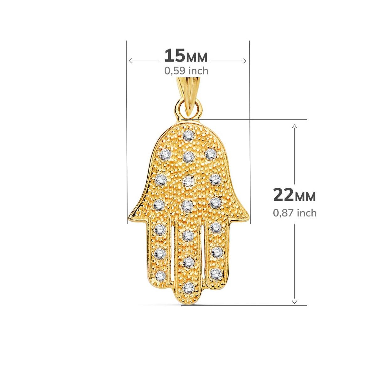 18K COLGANTE AMULETO ORO AMARILLO MANO DE FATIMA 22X15 MM