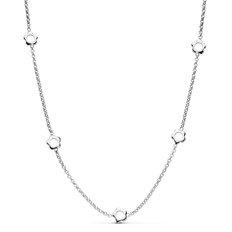 18K GARGANTILLA ORO BLANCO FLORES CADENA ROLO 42CM
