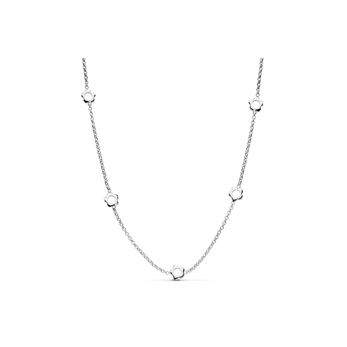 18K GARGANTILLA ORO BLANCO FLORES CADENA ROLO 42CM