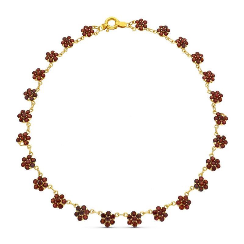 18K GARGANTILLA ORO AMARILLO CUAJOS DE GRANATES 42CM