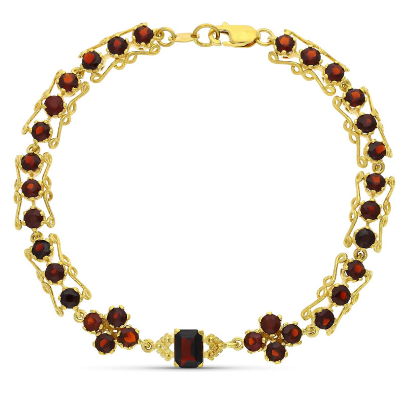 18K PULSERA ORO AMARILLO Y GRANATES 19CM