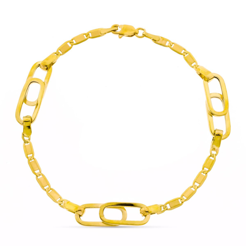 18K PULSERA ORO AMARILLO ESLABONES Y CADENA ANCHO 11 MM LARGO 18.5 CM