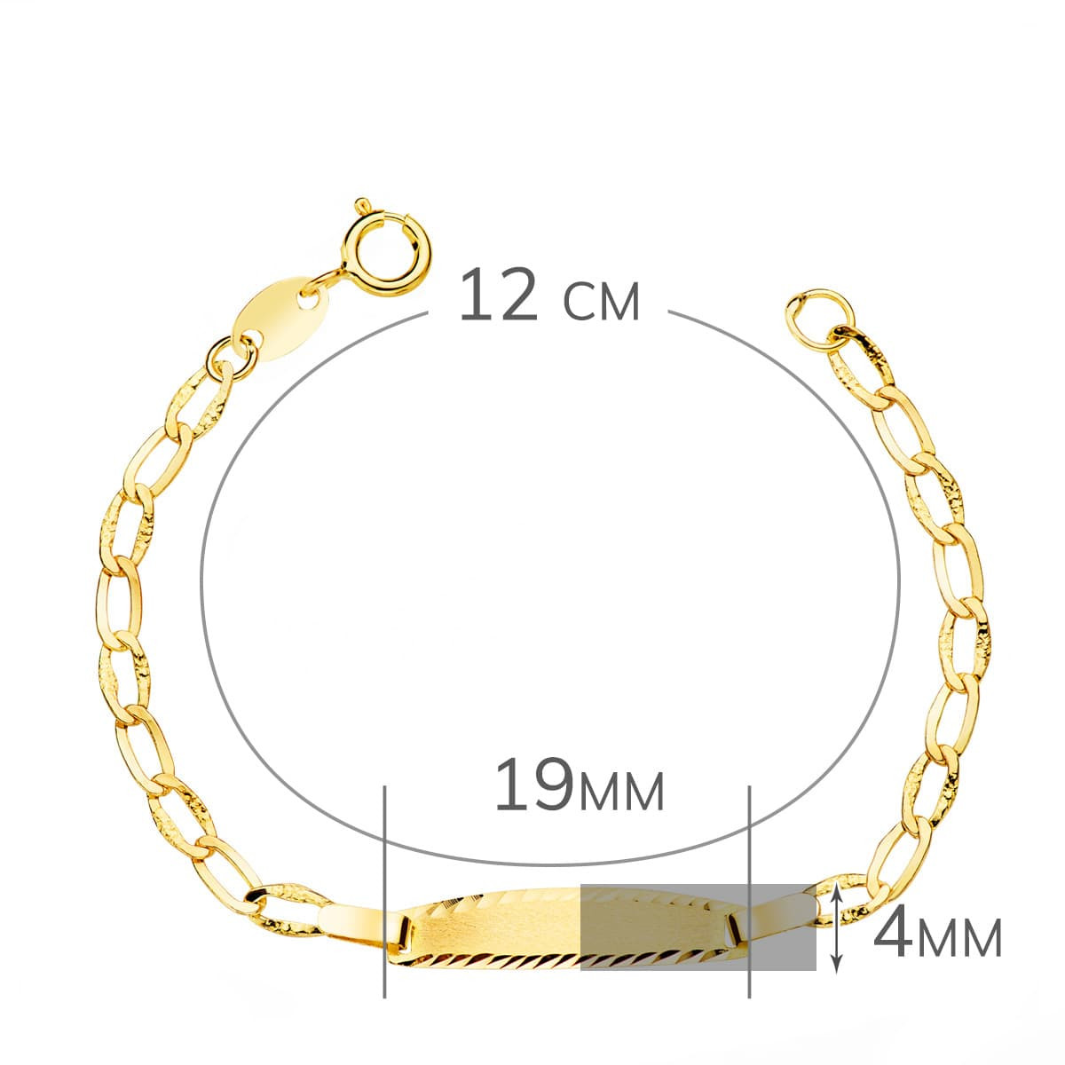18K ESCLAVA BEBÉ ORO AMARILLO BILBAO PLACA CHAPA MATE TALLADA 19X4 MM 12CM