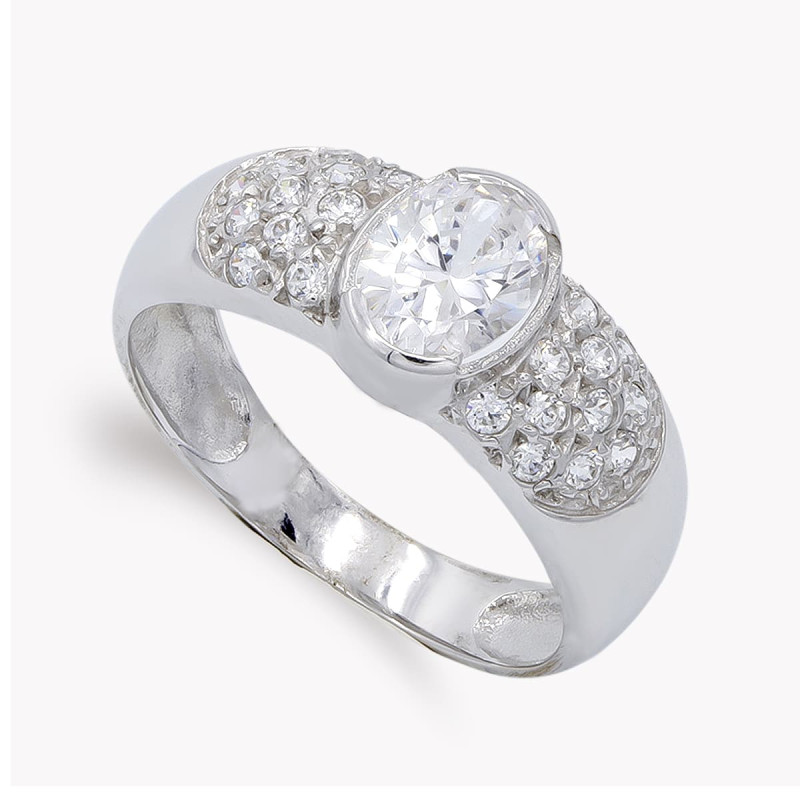 18K SORTIJA ORO BLANCO CON CIRCONITAS. ANCHO: 7 MM