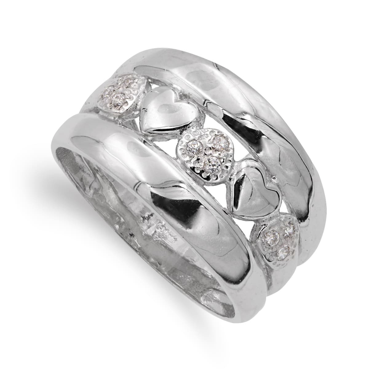 18K SORTIJA ORO BLANCO CORAZONES Y CIRCONITAS. ANCHO: 12 MM
