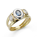 18K SORTIJA ORO BICOLOR PIEDRA DOBLE CUERPO CON CIRCONITA AGUAMARINA OVAL EN BOCEL. ANCHO: 10 MM 18K SORTIJA ORO BICOLOR PIEDRA DOBLE CUERPO CON CIRCONITA AGUAMARINA OVAL EN BOCEL. ANCHO: 10 MM
