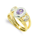 18K SORTIJA ORO BICOLOR PIEDRA DOBLE CUERPO CIRCONITA AMATISTA OVAL EN BOCEL. ANCHO: 10 MM 18K SORTIJA ORO BICOLOR PIEDRA DOBLE CUERPO CIRCONITA AMATISTA OVAL EN BOCEL. ANCHO: 10 MM