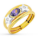 18K SORTIJA ORO BICOLOR DOBLE CUERPO CON ESTRELLAS Y CIRCONITA OVAL AMATISTA. ANCHO: 9 MM 18K SORTIJA ORO BICOLOR DOBLE CUERPO CON ESTRELLAS Y CIRCONITA OVAL AMATISTA. ANCHO: 9 MM