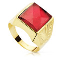 18K SELLO ORO AMARILLO HUECO TALLADO CON RUBI SPINEL 14 X 12 MM 18K SELLO ORO AMARILLO HUECO TALLADO CON RUBI SPINEL 14 X 12 MM