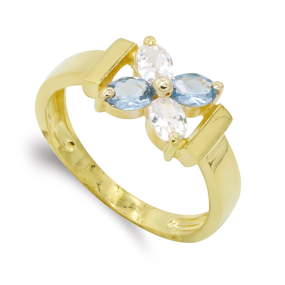 18K SORTIJA ORO AMARILLO FLOR CIRCONITA MARQUISE. ANCHO: 8 MM