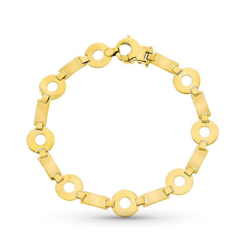 18K PULSERA ORO AMARILLO CIRCULOS MATE Y BRILLO 19CM