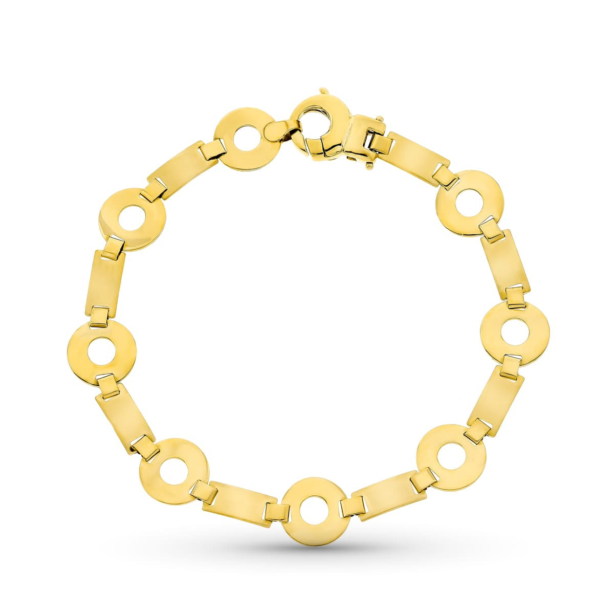 18K PULSERA ORO AMARILLO CIRCULOS MATE Y BRILLO 19CM