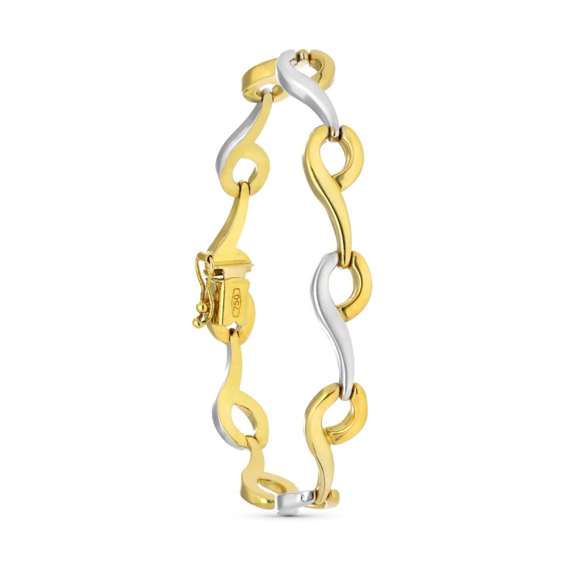 18K PULSERA ORO BICOLOR MATE Y BRILLO ESLABONES