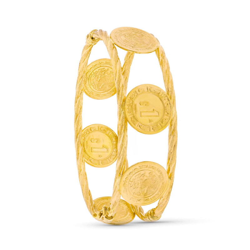 18K PULSERA ORO AMARILLO RIGIDA MONEDAS 18 MM