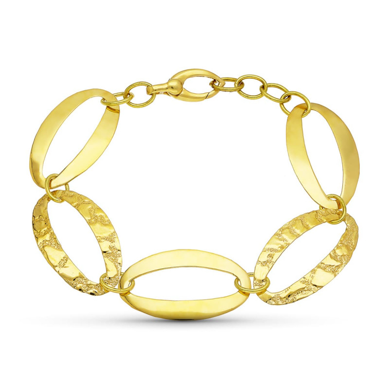 18K PULSERA ORO AMARILLO ESLABON OVAL BRILLO Y LABRADO