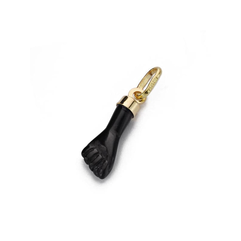 18K COLGANTE ORO AMARILLO HIGA PUÑO MANO PEQUEÑA NEGRA 17X5.5 MM