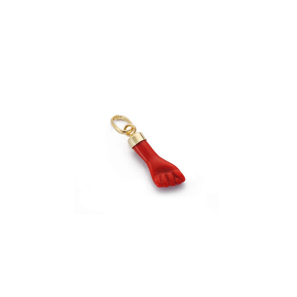 18K COLGANTE ORO AMARILLO HIGA PUÑO MANO PEQUEÑA ROJA CORALINA 17X5.5 MM