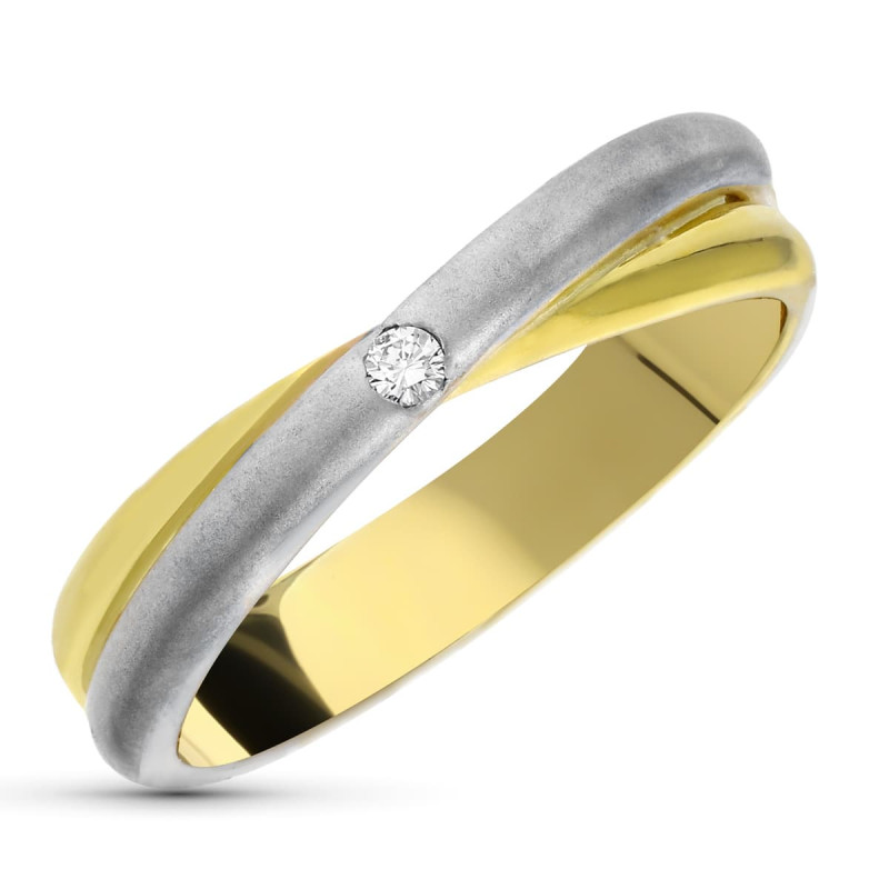 18K SORTIJA ORO BICOLOR DIAMANTE NATURAL  BICOLOR 0.03  QTS.
