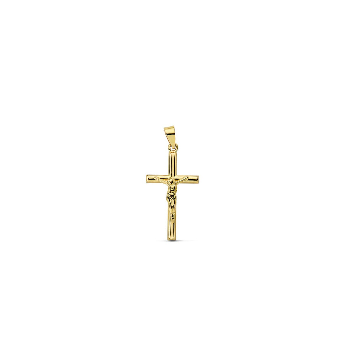 18K CRUZ ORO AMARILLO CON CRISTO REDONDA 21X13 MM