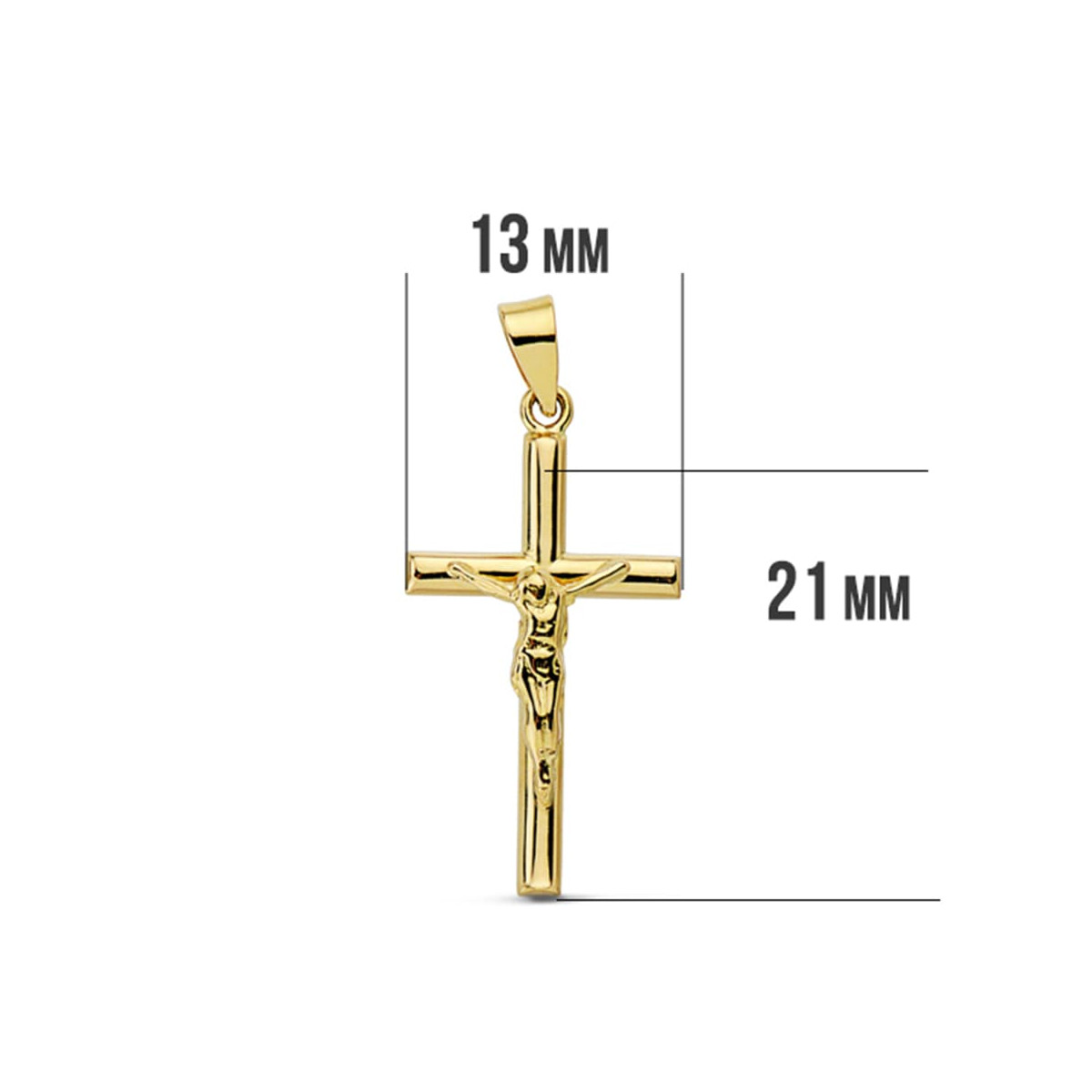 18K CRUZ ORO AMARILLO CON CRISTO REDONDA 21X13 MM