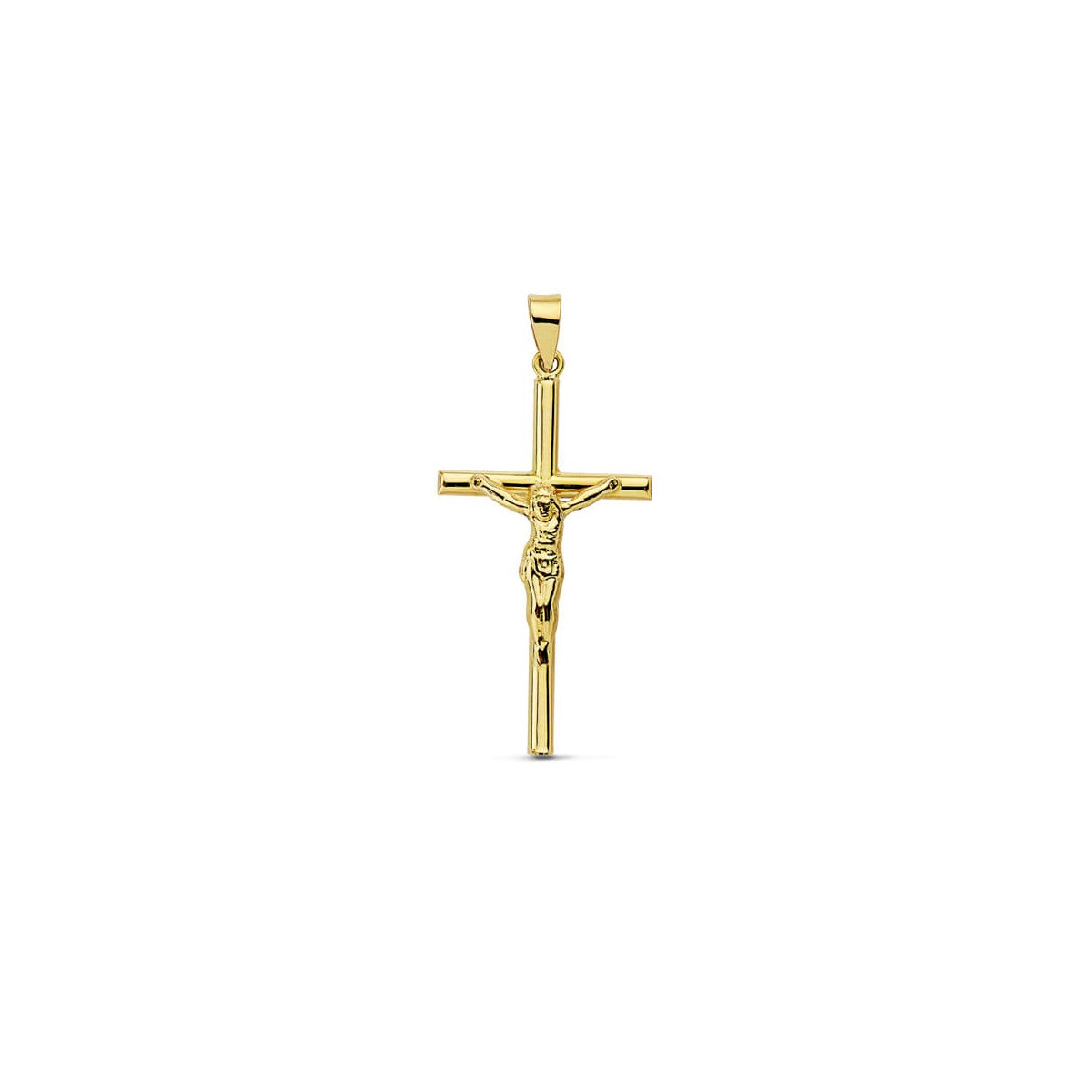 18K CRUZ ORO AMARILLO CON CRISTO HUECA 32X16 MM