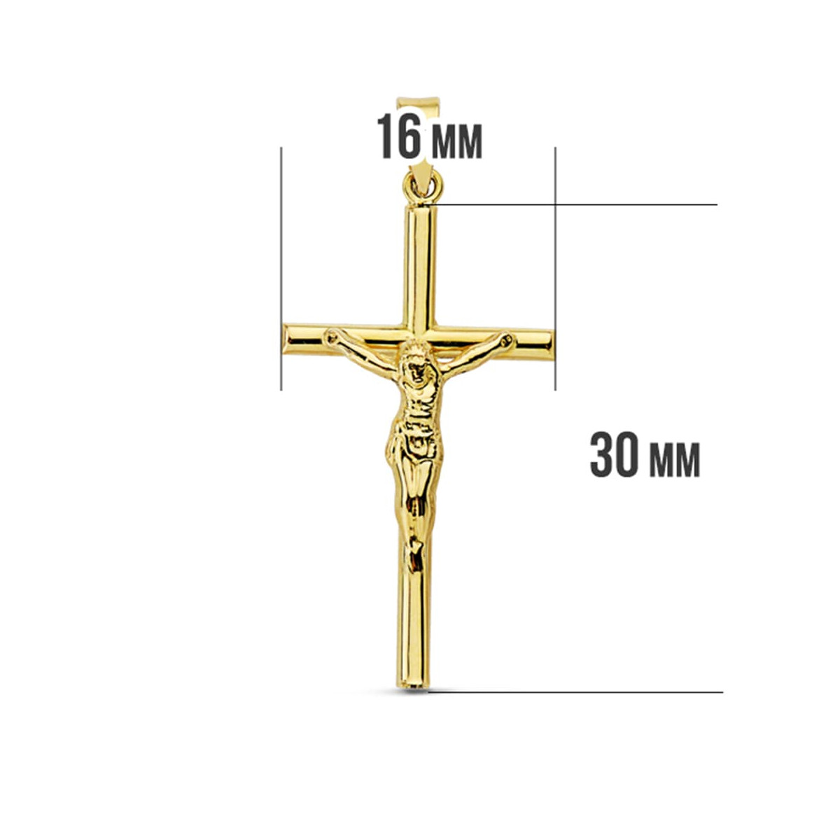 18K CRUZ ORO AMARILLO CON CRISTO HUECA 32X16 MM