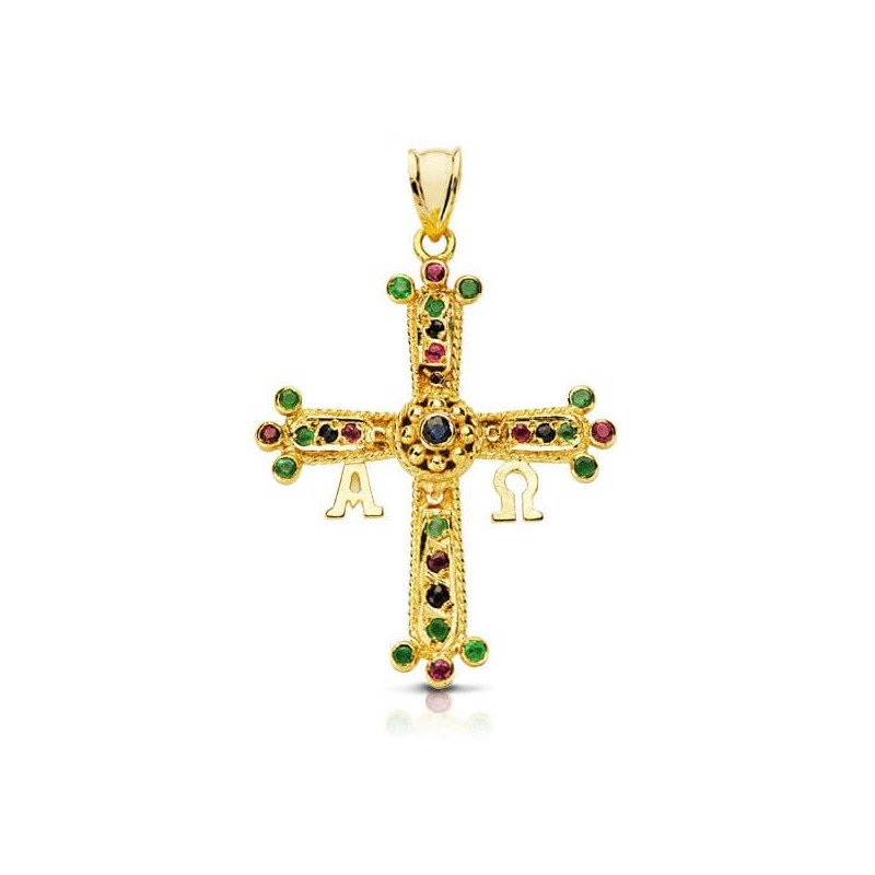 18K CRUZ DE COVADONGA O VICTORIA AMARILLO MEDIANA 33X27 MM
