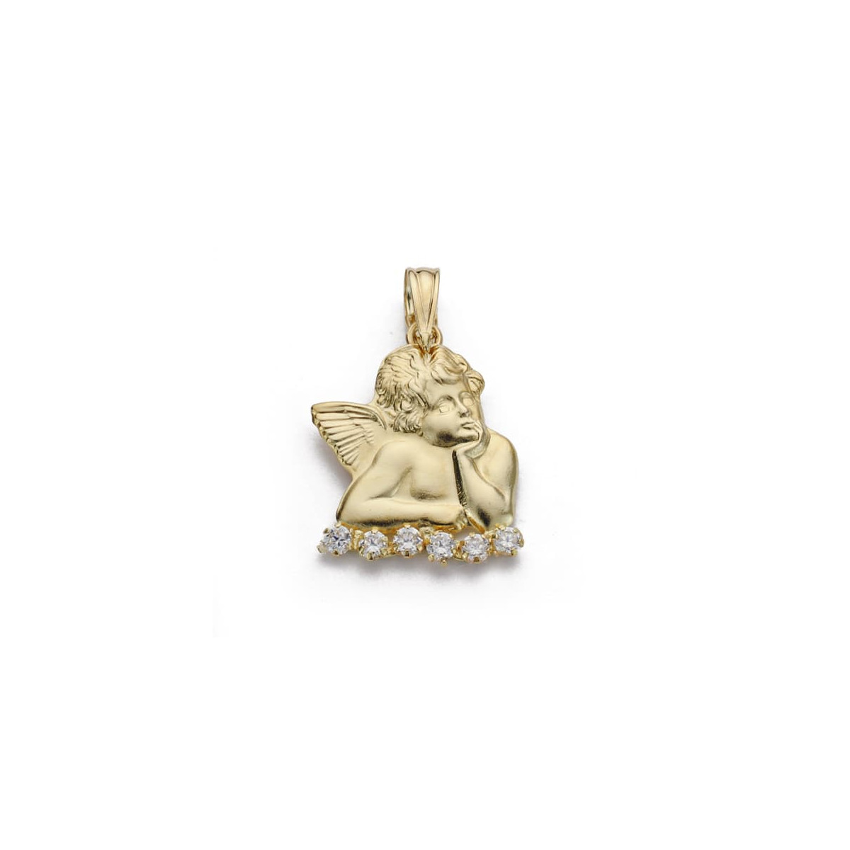 18K MEDALLA SILUETA ORO AMARILLO ANGEL CIRCONITA 19X14 MM