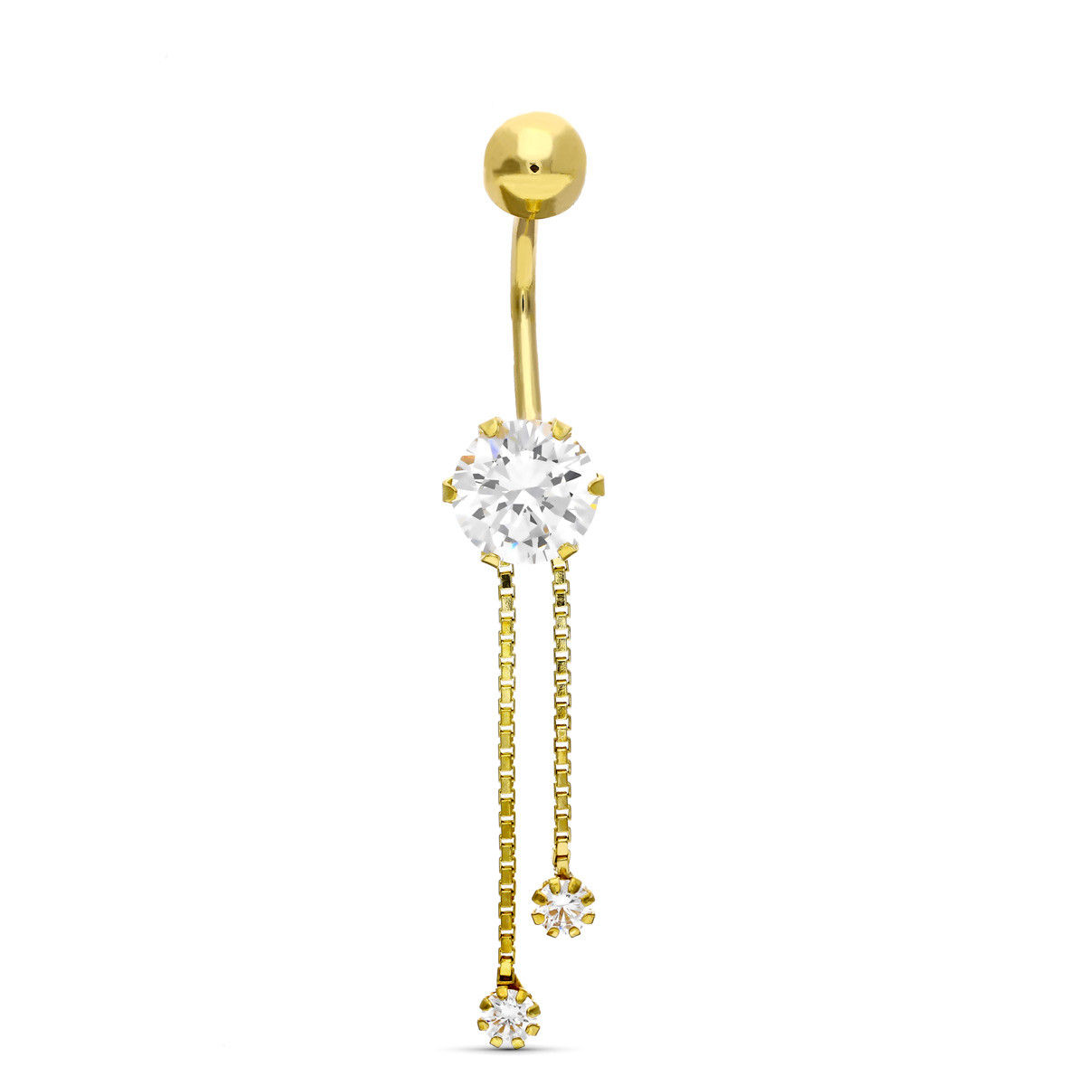 18K PIERCING ORO AMARILLO OMBLIGO CIRCONITA Y CADENITAS.