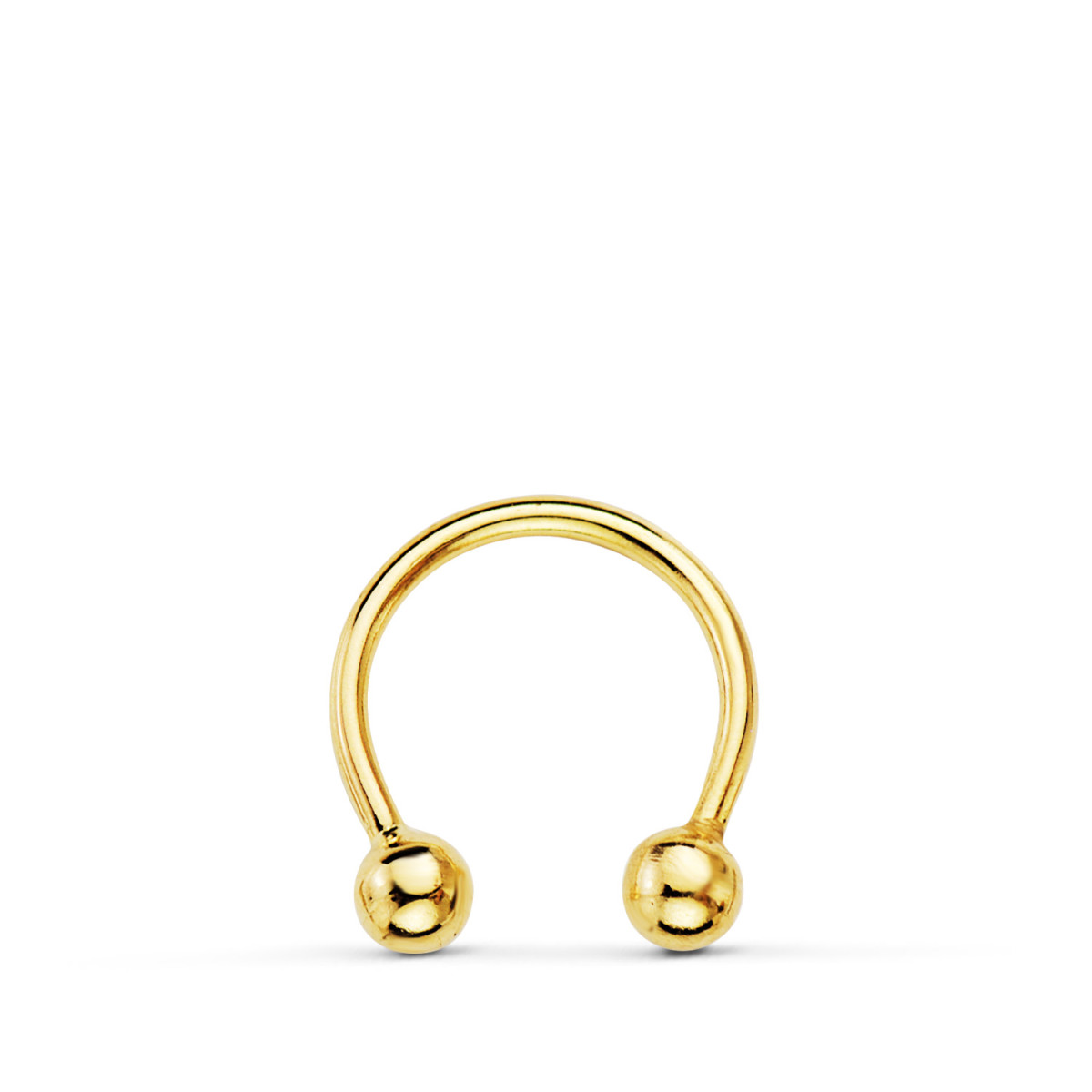 18K PIERCING ORO AMARILLO PEZON CURVO CON BOLAS 3MM 11 X 10MM