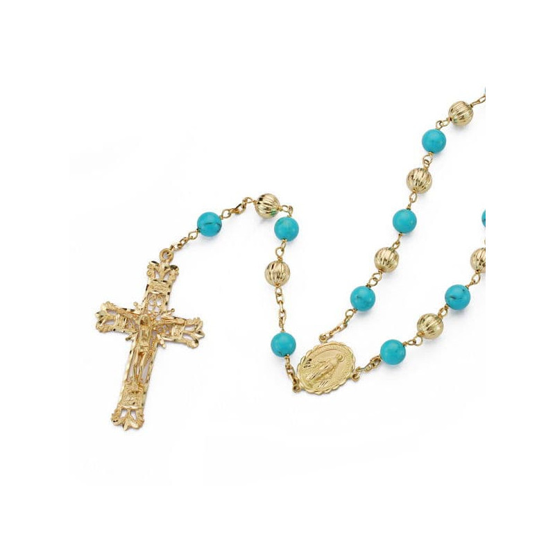 18K ROSARIO ORO AMARILLO BOLAS Y TURQUESAS ORO AMARILLO. 60CM