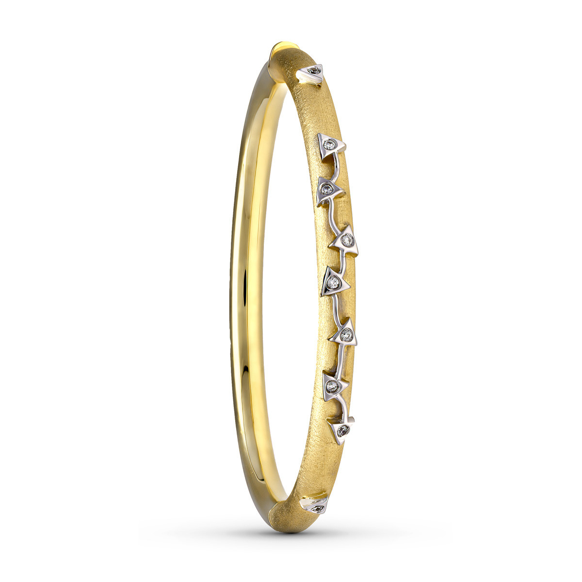 18K PULSERA MEDIA CAÑA ORO BICOLOR CON PIEDRAS