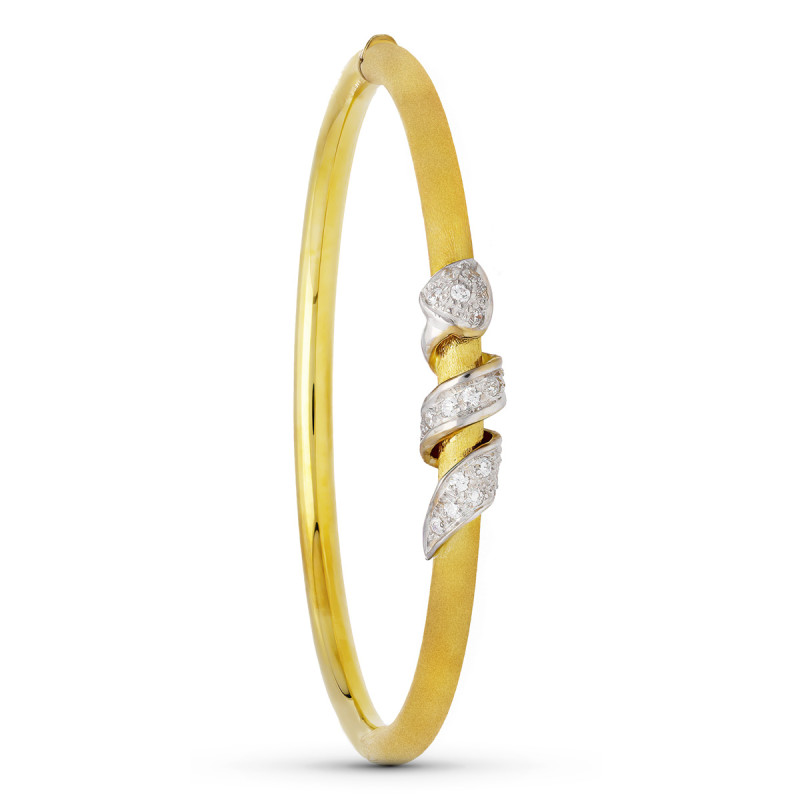 18K PULSERA MEDIA CAÑA ORO BICOLOR CON PIEDRAS