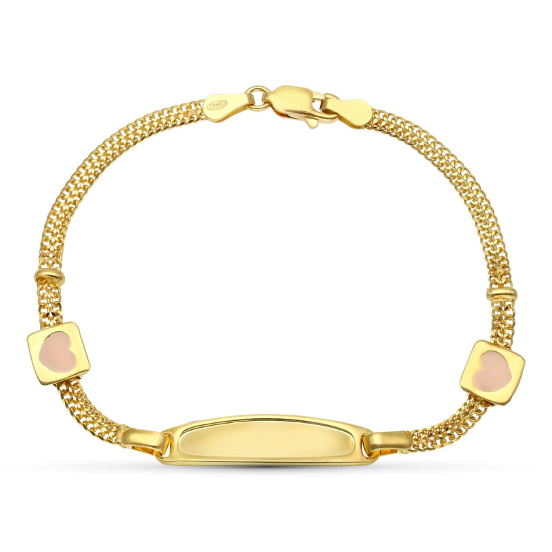 18K ESCLAVA ORO AMARILLO ESMALTE CORAZONES 17.5 CM