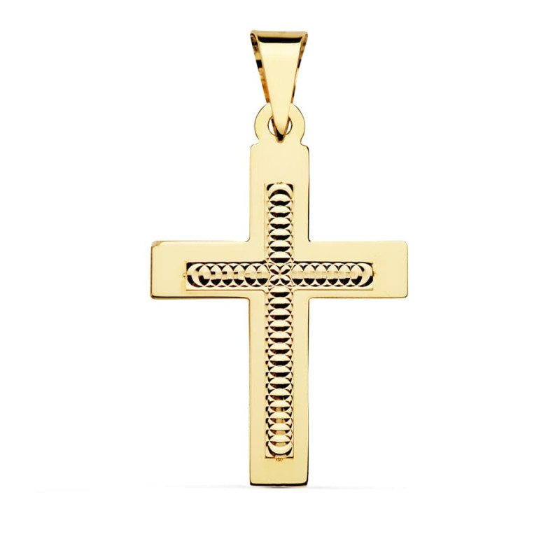 18K CRUZ ORO AMARILLO TALLADA 34X22 MM