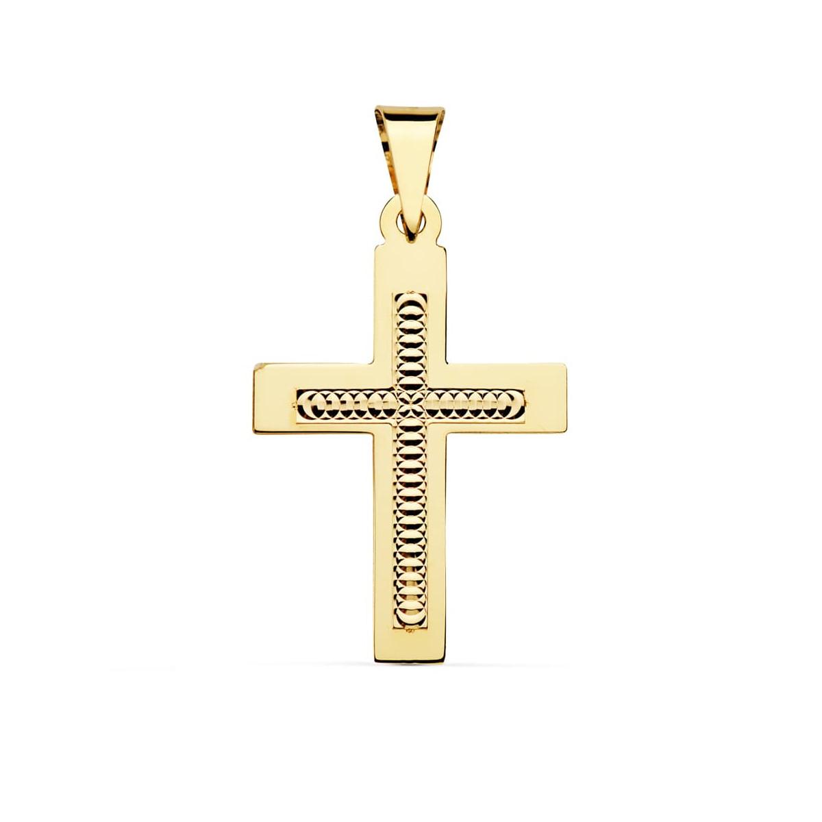 18K CRUZ ORO AMARILLO TALLADA 34X22 MM
