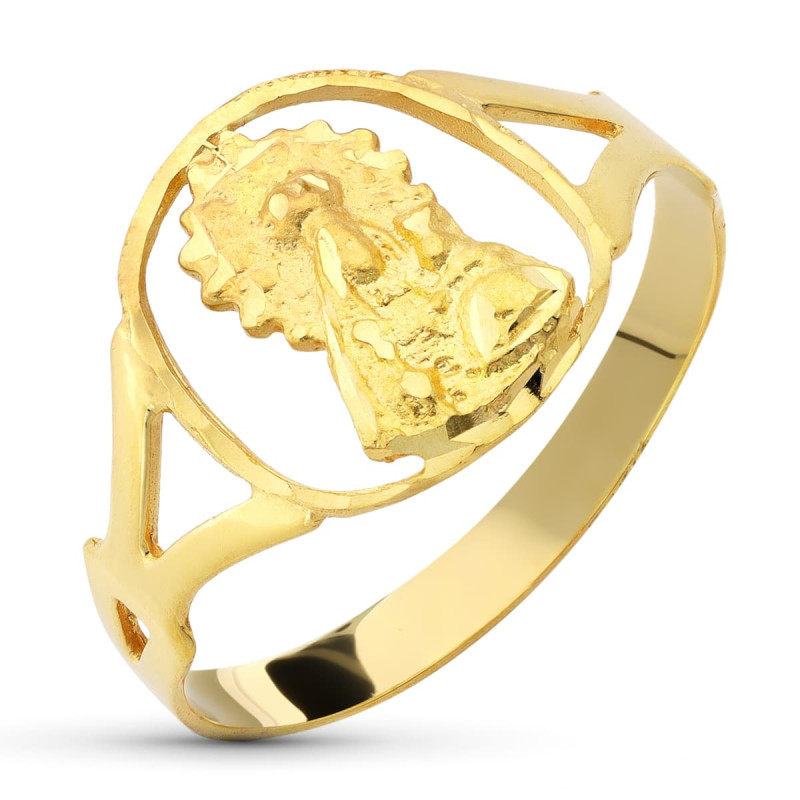 18K SORTIJA ORO AMARILLO VIRGEN DE LINAREJOS OVAL 13 X 12 MM.