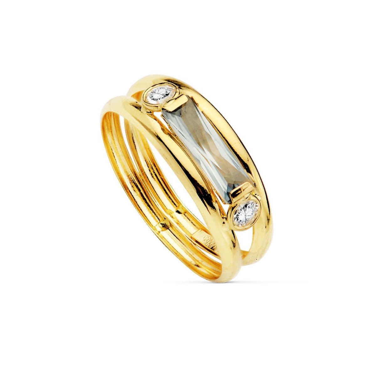 18K SORTIJA ORO BICOLOR DOBLE CUERPO CON CIRCONITA RECTANGULAR AGUAMARINA. ANCHO: 4 MM