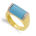 18K SORTIJA ORO BICOLOR PIEDRA TURQUESA FINA ANCHO 8.5 MM CUERPO 4 MM 18K SORTIJA ORO BICOLOR PIEDRA TURQUESA FINA ANCHO 8.5 MM CUERPO 4 MM