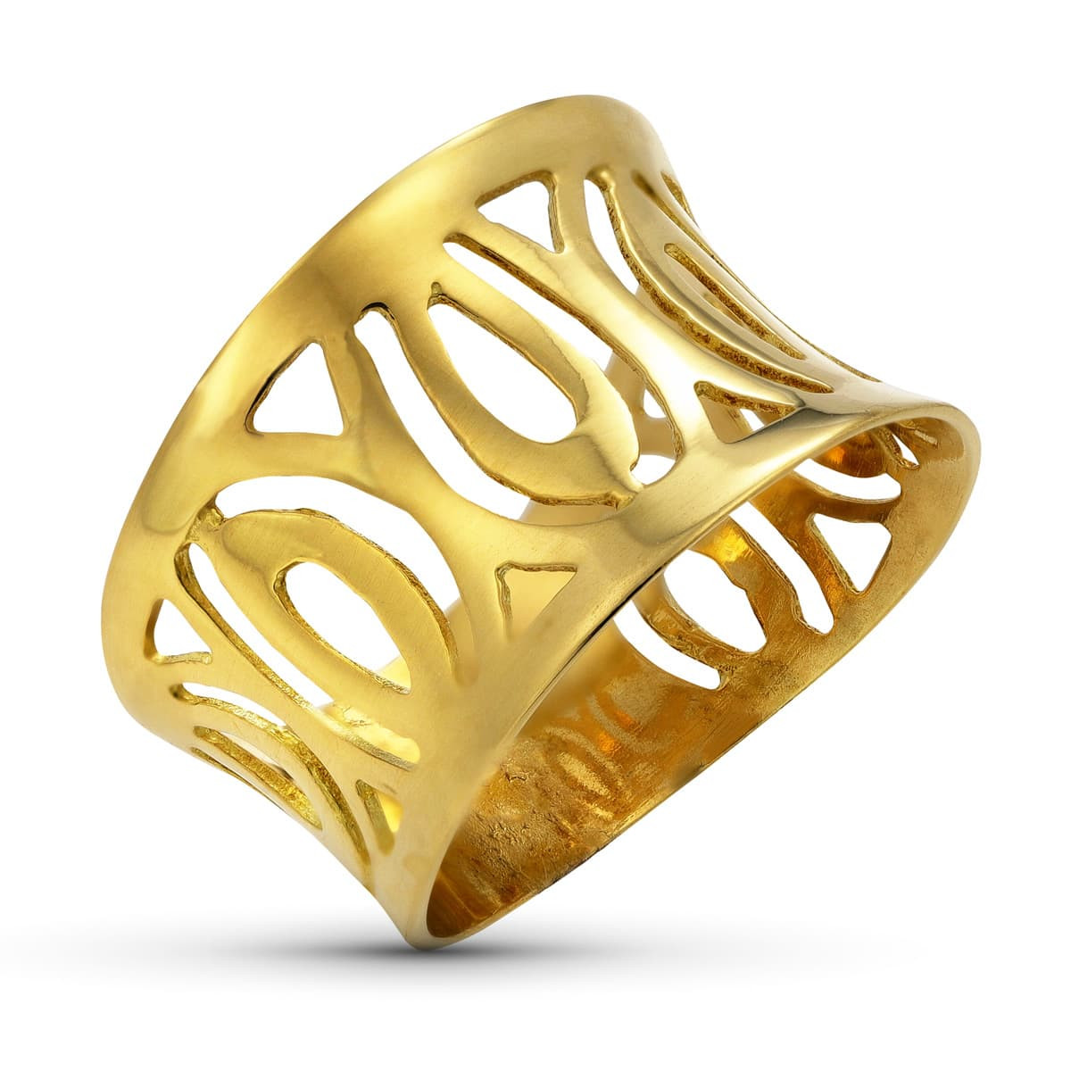 18K SORTIJA ORO AMARILLO MACIZA HOJAS CALADAS. ANCHO: 13 MM