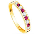 18K SORTIJA ORO AMARILLO 9 CIRCONITA BLANCAS Y ROJAS. ANCHO CUERPO 3.5 MM