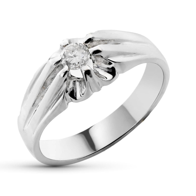 18K SOLITARIO ORO BLANCO DIAMANTE NATURAL 0,20 QTS. ANCHO: 7 MM