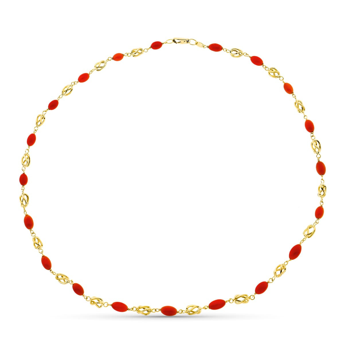 18K GARGANTILLA ORO AMARILLO JAULA CORAL FINO CERDEÑA 8X5 MM 45CM
