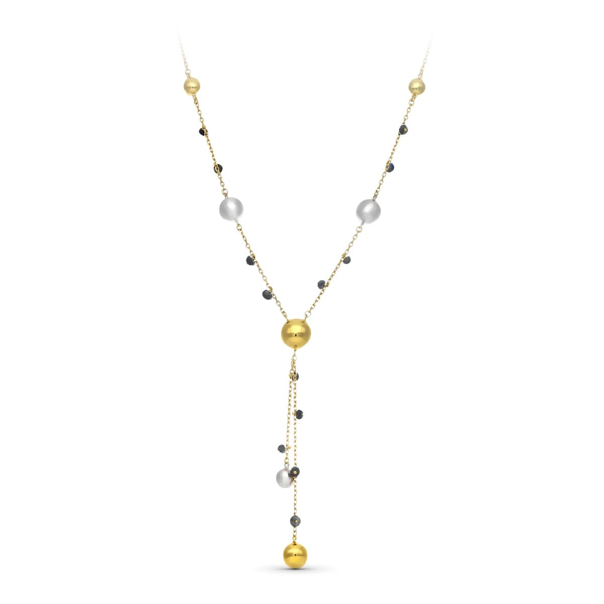 18K GARGANTILLA ORO BICOLOR BOLAS MATE Y BRILLO Y PIEDRAS