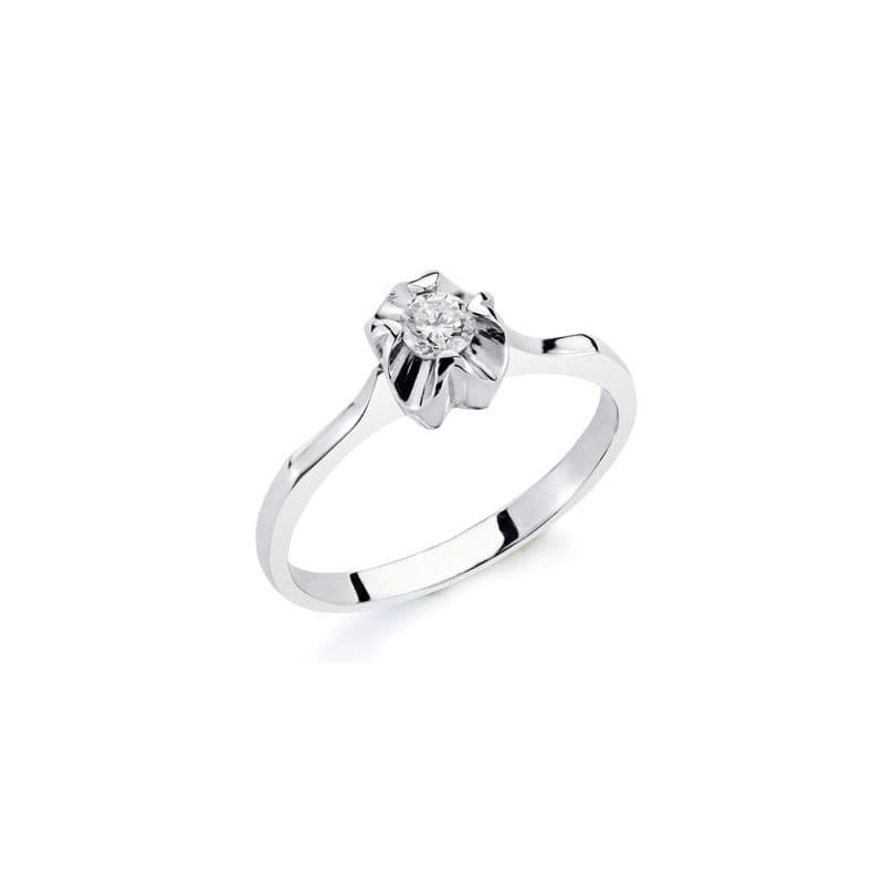 18K SOLITARIO ORO BLANCO DIAMANTE NATURAL TALLA BRILLANTE 0.20 QTS. ANCHO: 6MM.