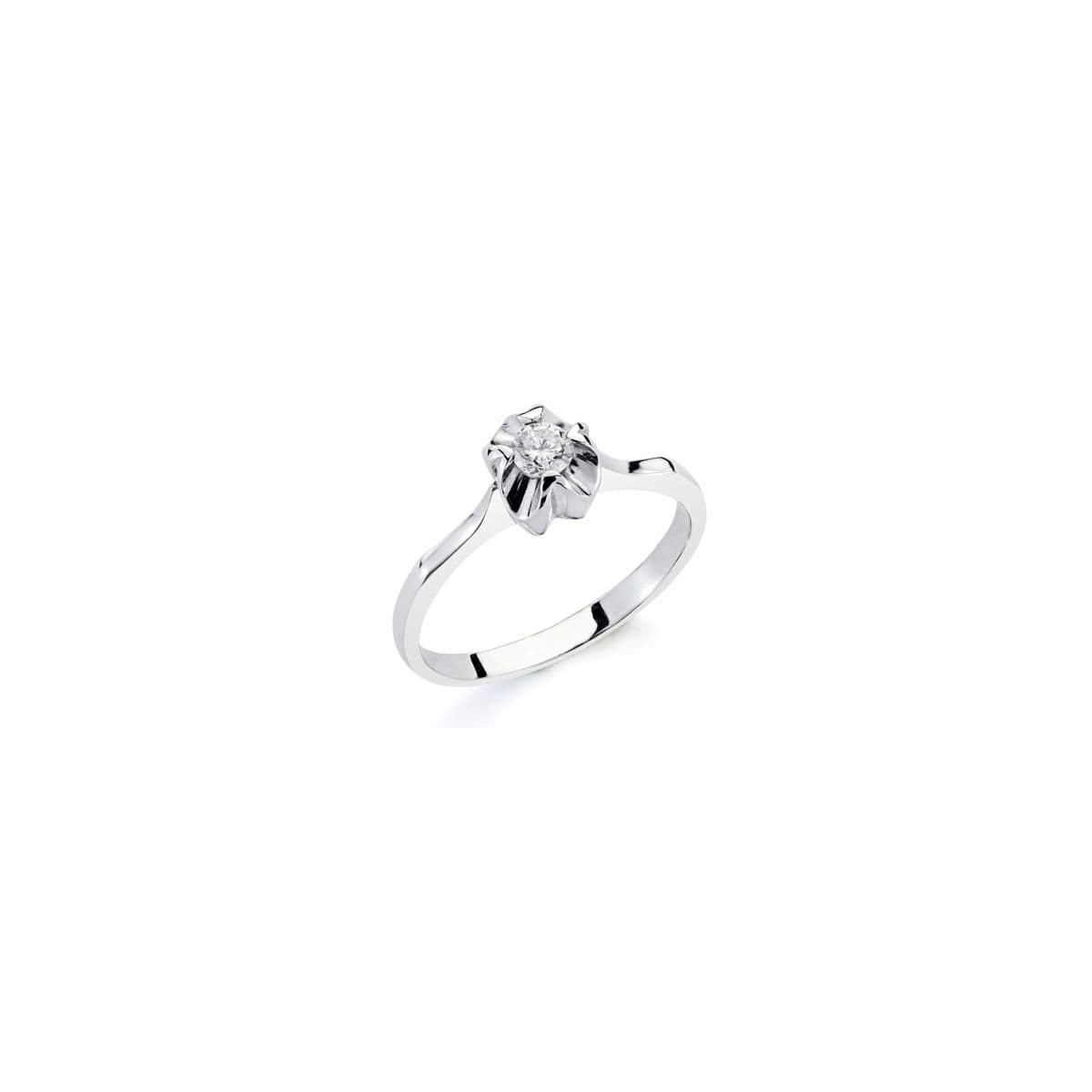 18K SOLITARIO ORO BLANCO DIAMANTE NATURAL TALLA BRILLANTE 0.20 QTS. ANCHO: 6MM.