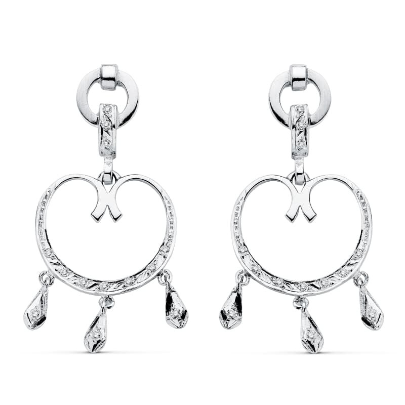 18K PENDIENTES ORO BLANCO CIRCONITA 42X20 MM CIERRE PRESION