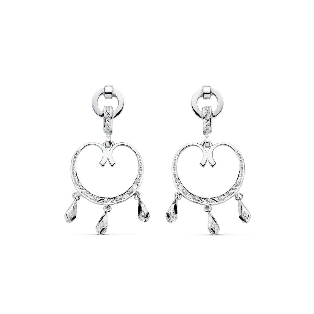 18K PENDIENTES ORO BLANCO CIRCONITA 42X20 MM CIERRE PRESION