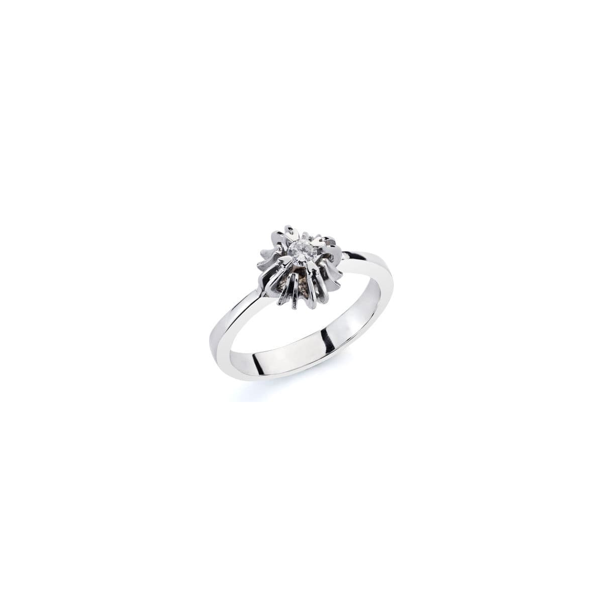 18K SOLITARIO ORO BLANCO DIAMANTE NATURAL  TALLA BRILLANTE 0.100 QTS. ANCHO: 9MM. ALTO: 7MM